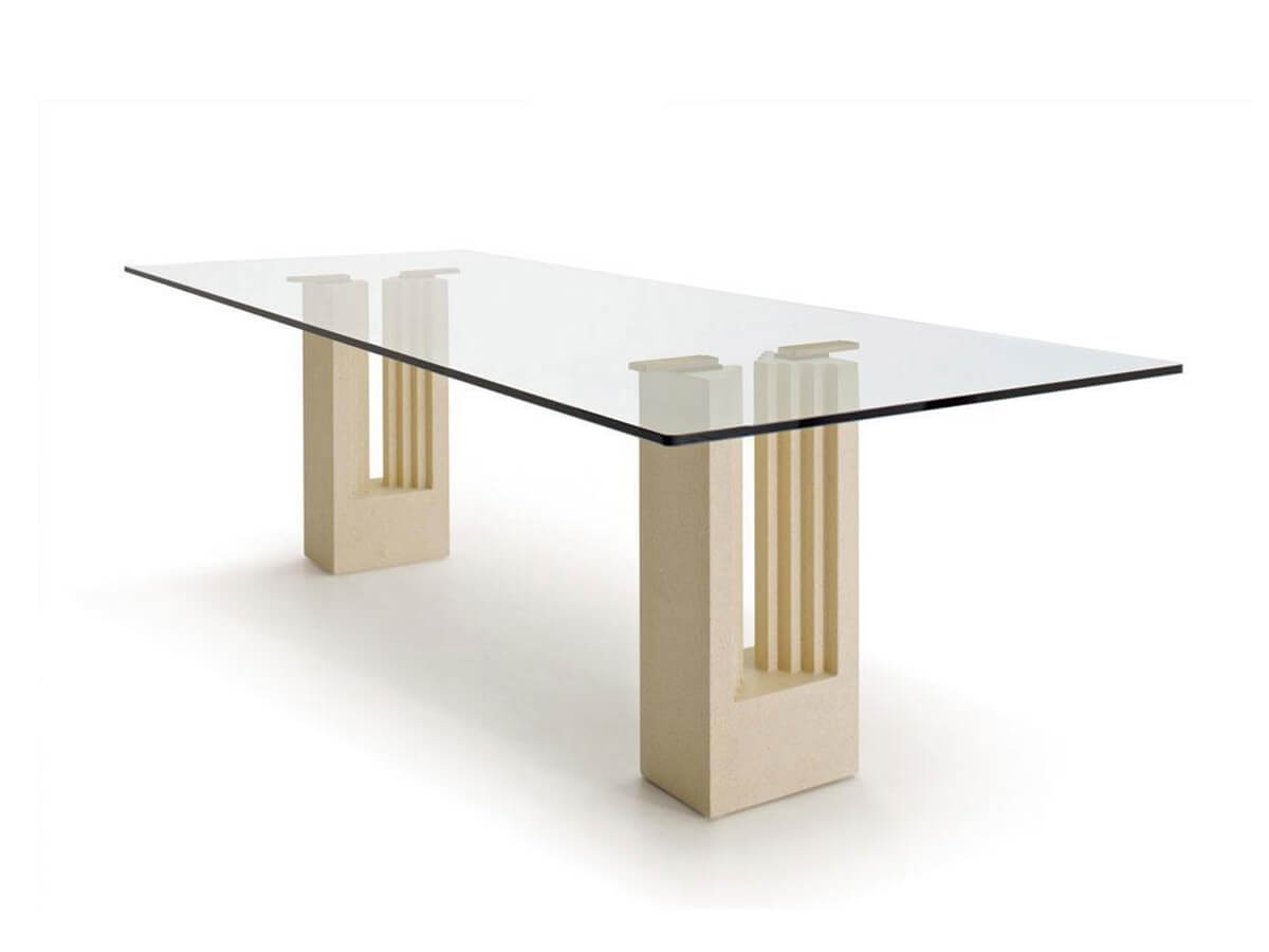 Delfi Dining Table - Top in Glass and Base in Marble