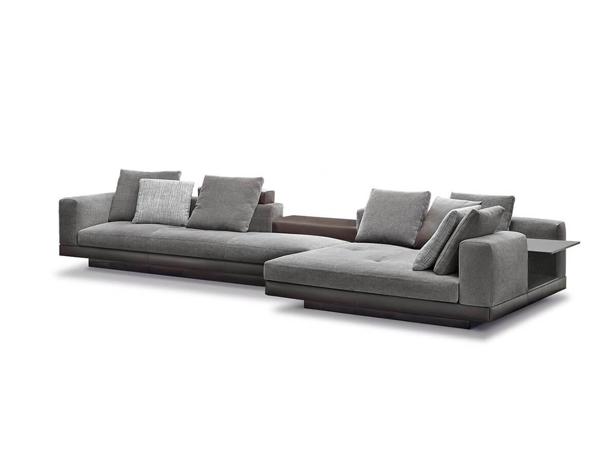 Minotti Connery Sofa With Squared Large Chaise Longue