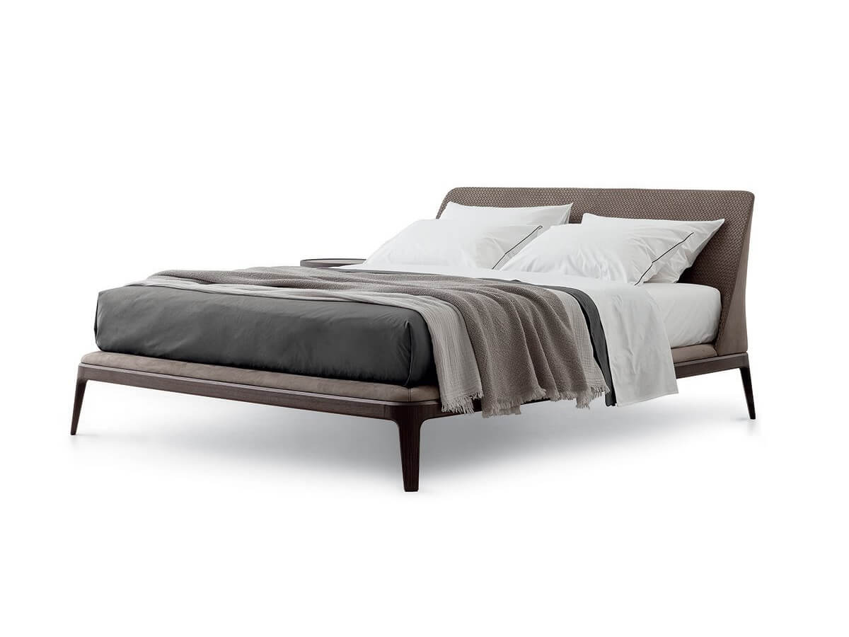 Poliform Kelly Bed With Headboard in Woven Leather