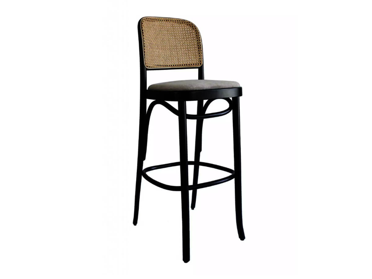 Gebruder Thonet Vienna 811 Stool Upholstered Seat and Backrest in Woven Cane