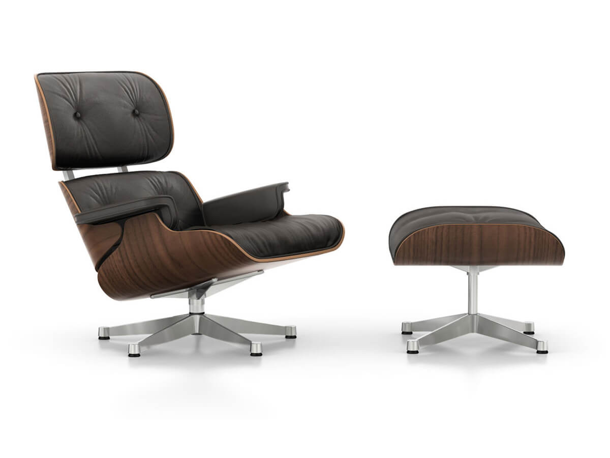 Vitra Eames Lounge Chair & Ottoman Shell in Black Pigmented Walnut