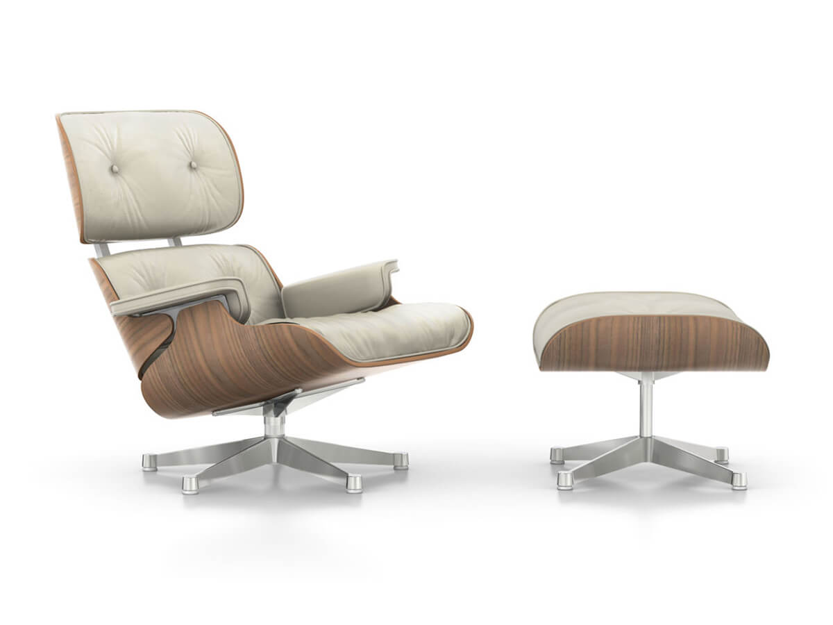 Vitra Eames Lounge Chair & Ottoman Shell in White Pigmented Walnut